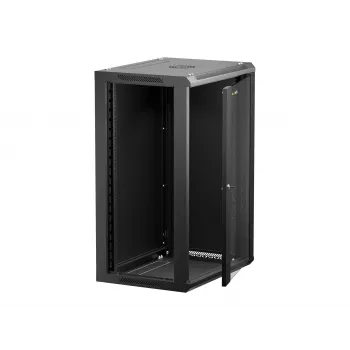 NETRACK 019-180-645-022 Wand-/Hängegehäuse 19 inch 18U 450mm Glastür Schwarz Abnehmbare Seitenwände