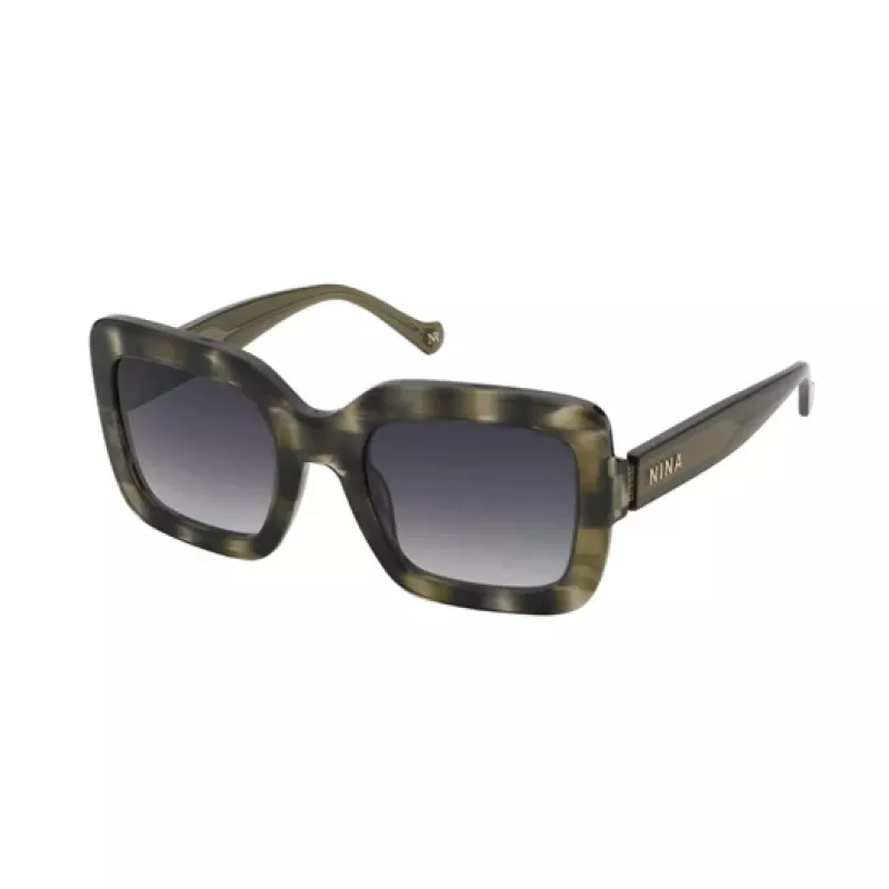 Nina Ricci SNR322 Sonnenbrille für Damen - Polarisiertes Rechteckgestell - Glänzend Schwarz/Grau - 53/23/140 mm