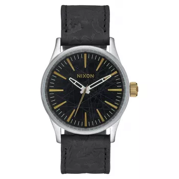 NIXON A377-2222-00 Herrenuhr 38mm Edelstahl mit schwarzem Zifferblatt und Sattellederband