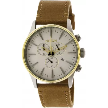 NIXON A4052548 Herrenuhr 42mm Edelstahl mit schwarzem Lederarmband