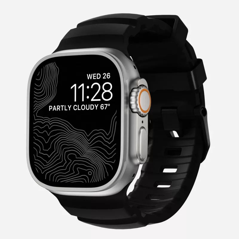 NOMAD Rocky Point Band für Apple Watch 46mm/49mm mit FKM und Titan (Carbon Black, Black Hardware)