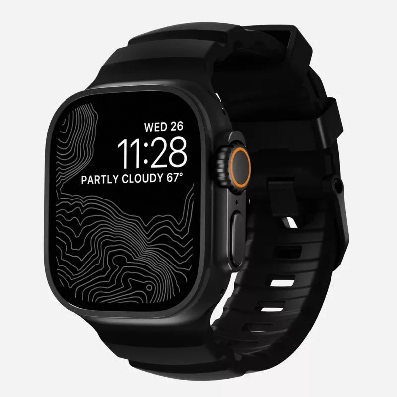 NOMAD Rocky Point Band für Apple Watch 46mm/49mm mit FKM und Titan (Carbon Black, Black Hardware)