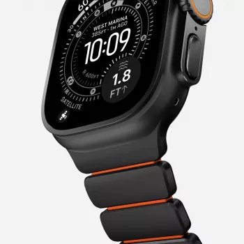 NOMAD Stratos Band - Titanarmband für Apple Watch 49mm mit FKM (Black Titanium, Ultra Orange FKM)