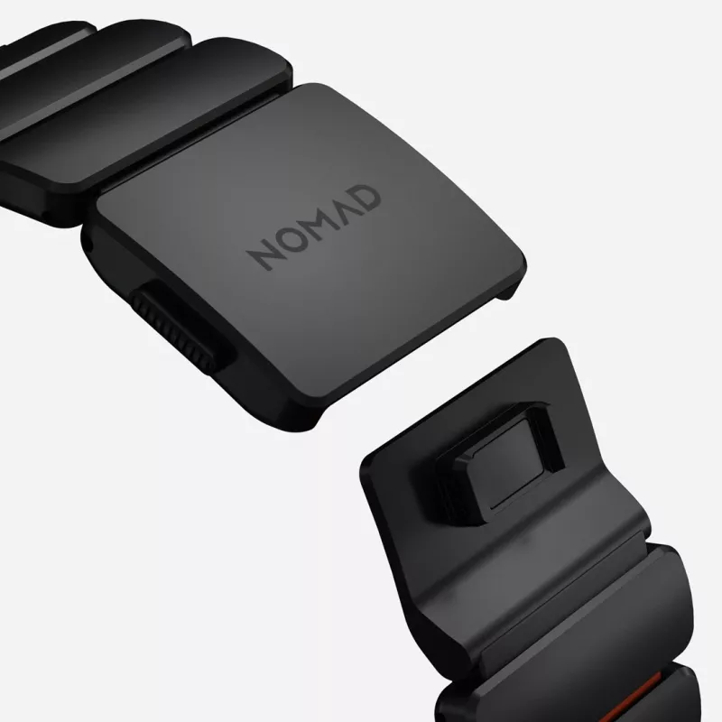 NOMAD Stratos Band - Titanarmband für Apple Watch 49mm mit FKM (Black Titanium, Ultra Orange FKM)