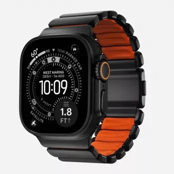 NOMAD Stratos Band - Titanarmband für Apple Watch 49mm mit FKM (Black Titanium, Ultra Orange FKM)