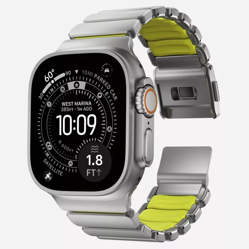 NOMAD Stratos Band - Titanarmband für Apple Watch 49mm mit FKM (Natural Titanium, Volt FKM)