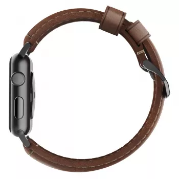 NOMAD Traditional Band - Horween Lederarmband für Apple Watch 46mm/49mm, Rustic Brown, Black Hardware