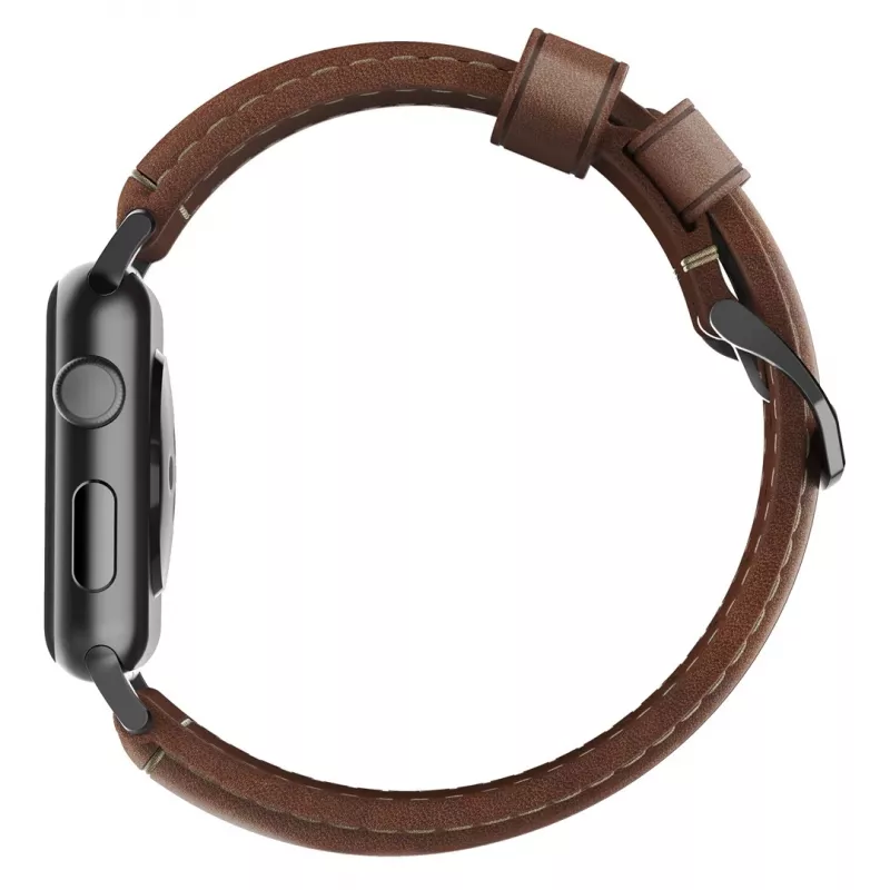 NOMAD Traditional Band - Horween Lederarmband für Apple Watch 46mm/49mm, Rustic Brown, Black Hardware