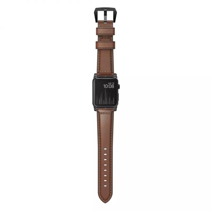 NOMAD Traditional Band - Horween Lederarmband für Apple Watch 46mm/49mm, Rustic Brown, Black Hardware