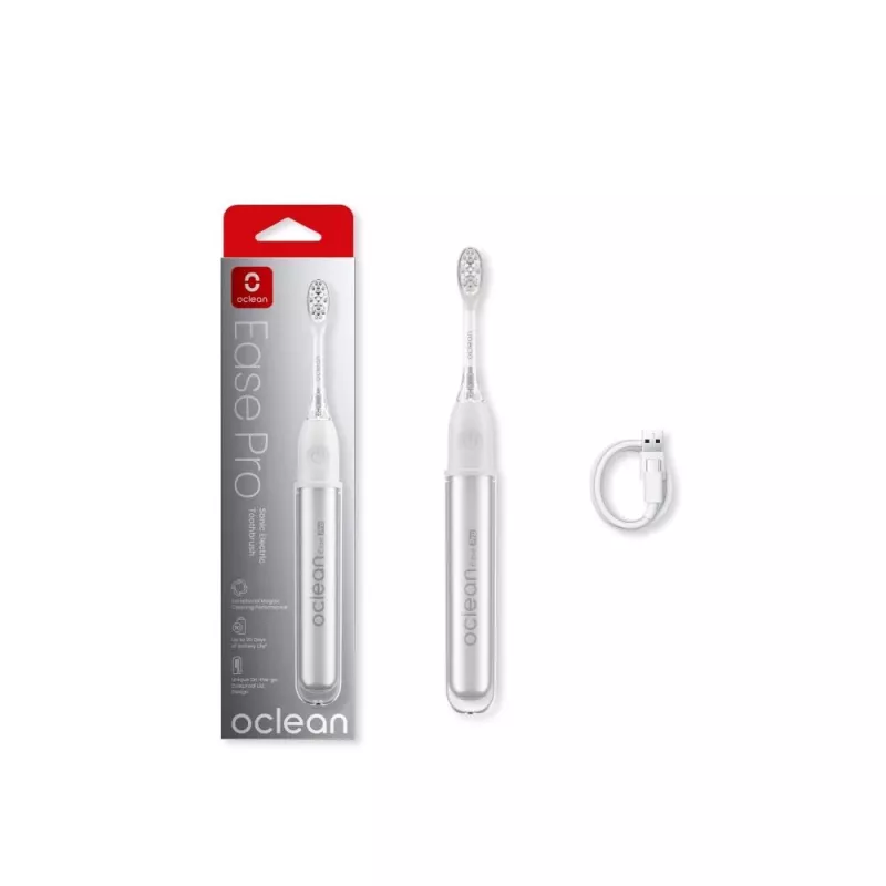 Oclean Ease Pro Silver Elektrische Zahnbürste mit Schalltechnologie, 5 Putzmodi, USB-C-Ladung, IPX7 wasserdicht, 180 Tage Akkulaufzeit