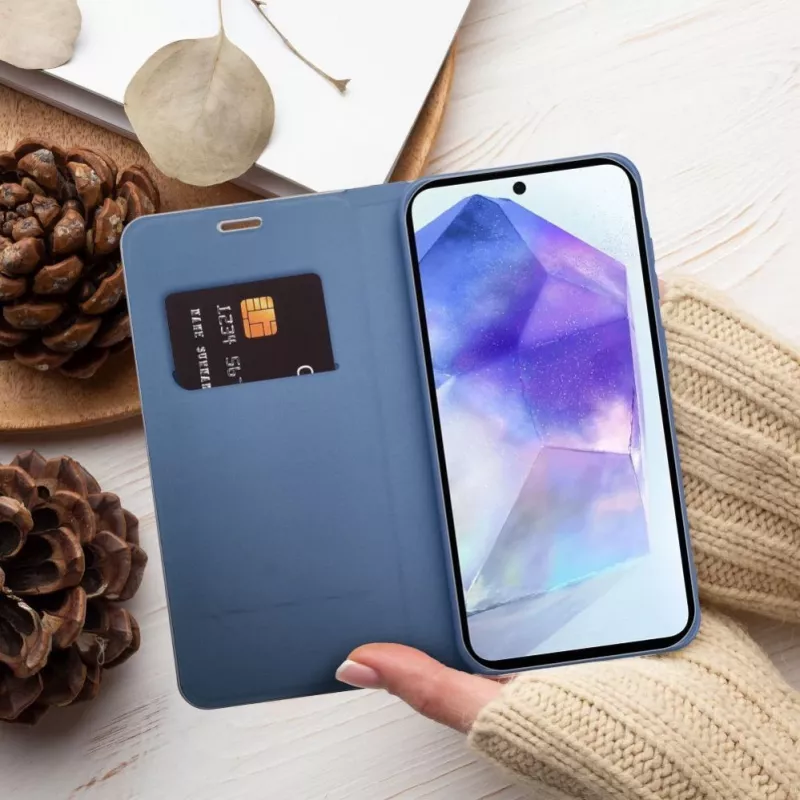 OEM Flip Case für Samsung A54 5G Luna Book Carbon Blue