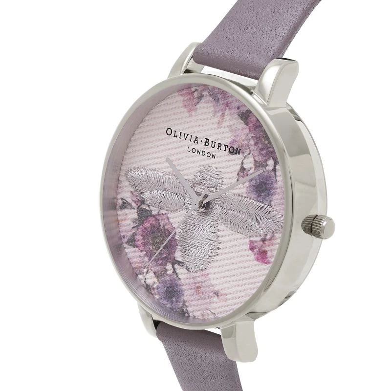 Olivia Burton Enchanted Garden Damenuhr OB16EM05 - 38 mm Roségold-Edelstahlgehäuse, weißes Blumen-Zifferblatt, minkgraues Lederarmband