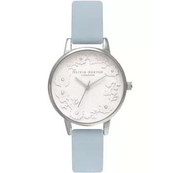 Olivia Burton Damen-Abstract-Floral-Uhr OB16AR03 30 mm Roségold Edelstahl Graues Leder