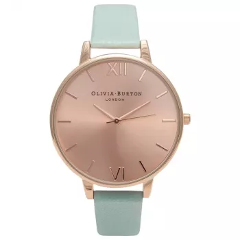 OLIVIA BURTON Damenuhr Big Dial OB15BD75 38mm Roségoldfarbenes Edelstahlgehäuse Graues Lederarmband