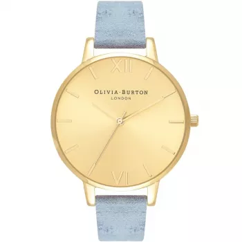 Olivia Burton Damenuhr Big Dial OB16BD111 - 38 mm Roségold-Ton Edelstahlgehäuse, graues Lederarmband