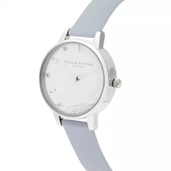 Olivia Burton Damenuhr Celestial OB16SG07 - 30mm Gehäuse aus roségoldfarbenem Edelstahl, graues Lederarmband