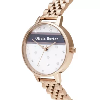 OLIVIA BURTON Damenuhr Celestial OB16VS06 - 34mm Roségold-Edelstahlgehäuse, graues Lederarmband, Quarz-Analog