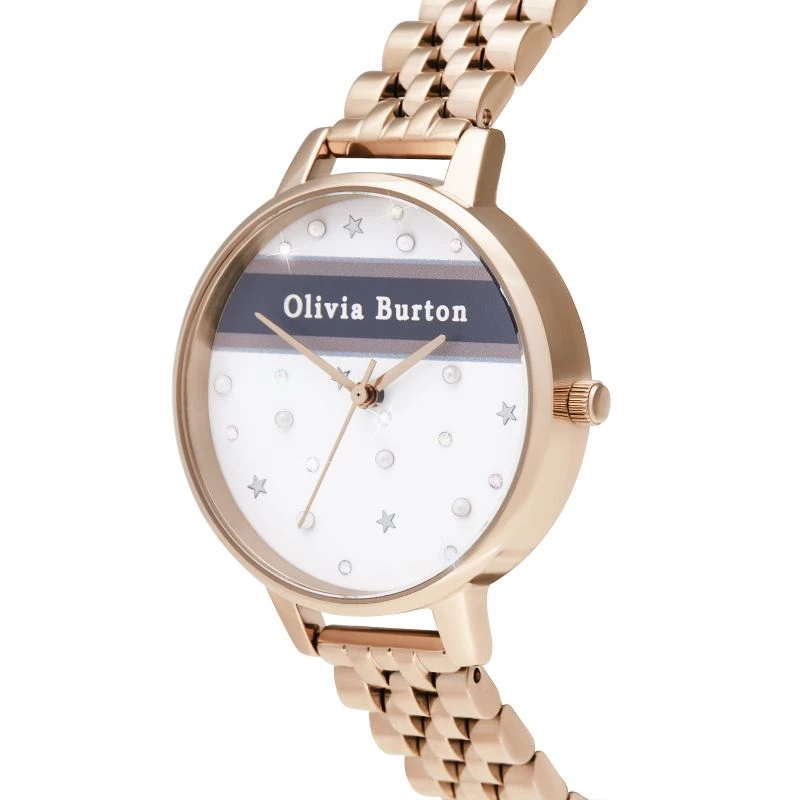 OLIVIA BURTON Damenuhr Celestial OB16VS06 - 34mm Roségold-Edelstahlgehäuse, graues Lederarmband, Quarz-Analog