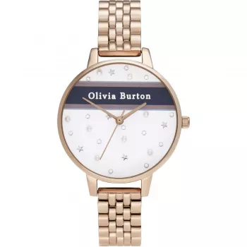 OLIVIA BURTON Damenuhr Celestial OB16VS06 - 34mm Roségold-Edelstahlgehäuse, graues Lederarmband, Quarz-Analog