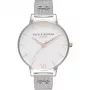 Olivia Burton Damenuhr Enchanted Garden OB16ES10 - 38mm Roségold-Edelstahlgehäuse, weißes Blumenzifferblatt, graues Lederarmband