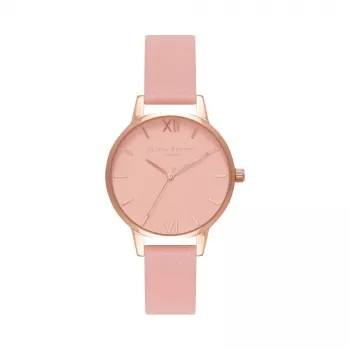 Olivia Burton Damenuhr Midi Dial OB16MD77 - 30mm Roségold PVD-beschichtetes Edelstahlgehäuse, graues Lederarmband, graues Zifferblatt