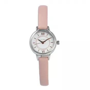 OLIVIA BURTON Damenuhr Mini Dial OB16MC59 - Roségoldfarbenes Edelstahlgehäuse, weißes Zifferblatt, graues Lederarmband, 23 mm