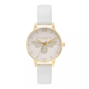 Olivia Burton Damenuhr OB16FB24 - 30mm weißes Blumenzifferblatt, roséfarbenes Lederarmband