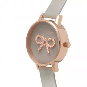 Olivia Burton Damenuhr OB16VB04 Roségold Edelstahl mit weißem Zifferblatt und grauem veganem Lederarmband