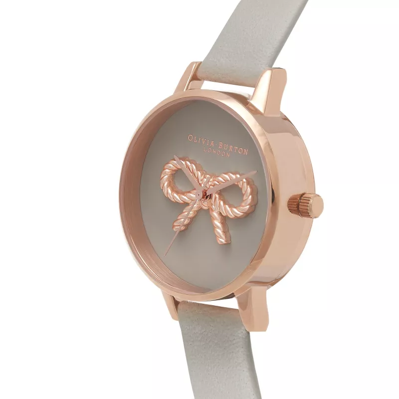 Olivia Burton Damenuhr OB16VB04 Roségold Edelstahl mit weißem Zifferblatt und grauem veganem Lederarmband