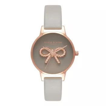 Olivia Burton Damenuhr OB16VB04 Roségold Edelstahl mit weißem Zifferblatt und grauem veganem Lederarmband