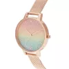 OLIVIA BURTON Damenuhr Rainbow Bee OB16RB18 - 34mm Edelstahlgehäuse, graues Lederarmband, weißes Zifferblatt mit Regenbogenbienen-Motiv, Quarzwerk