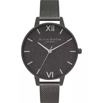Olivia Burton Damenuhr Sparkle Bee OB16GD49 - 34 mm Quarz, weißes Zifferblatt, graues Lederarmband