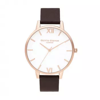Olivia Burton Damenuhr Sparkle Bee OB16SH07 - 34 mm Roségoldfarbenes Edelstahlgehäuse, Weißes Perlmuttzifferblatt, Graues Lederarmband