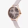 Olivia Burton Damenuhr Sparkle Bee OB16SP15 - 34 mm Edelstahlgehäuse, graues Lederarmband, weiß/silbernes Zifferblatt