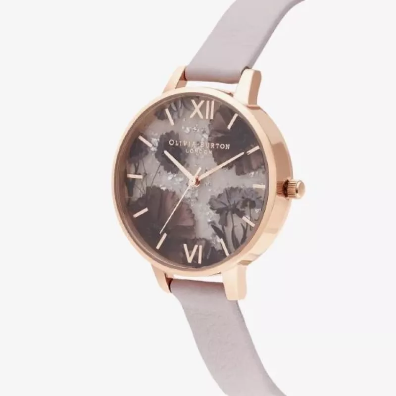 Olivia Burton Damenuhr Sparkle Bee OB16SP15 - 34 mm Edelstahlgehäuse, graues Lederarmband, weiß/silbernes Zifferblatt