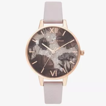 Olivia Burton Damenuhr Sparkle Bee OB16SP15 - 34 mm Edelstahlgehäuse, graues Lederarmband, weiß/silbernes Zifferblatt