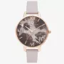 Olivia Burton Damenuhr Sparkle Bee OB16SP15 - 34 mm Edelstahlgehäuse, graues Lederarmband, weiß/silbernes Zifferblatt