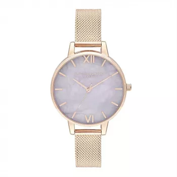 Olivia Burton Damenuhr Sparkle Bee OB16SP16 - 34mm Silbernes Zifferblatt Graues Lederarmband