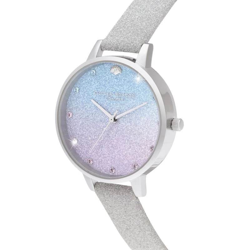 Olivia Burton Damenuhr Sparkle Floral OB16US49 - 34 mm Gehäuse aus roségoldfarbenem Edelstahl, graues Lederarmband, weißes Zifferblatt mit Blumenprint