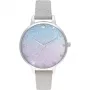 Olivia Burton Damenuhr Sparkle Floral OB16US49 - 34 mm Gehäuse aus roségoldfarbenem Edelstahl, graues Lederarmband, weißes Zifferblatt mit Blumenprint