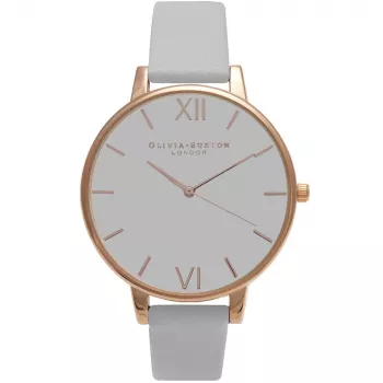 Olivia Burton Damenuhr OB15BD61 38mm Edelstahlgehäuse Weißes Zifferblatt mit Blumenmuster Graues Lederarmband