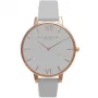 Olivia Burton Damenuhr OB15BD61 38mm Edelstahlgehäuse Weißes Zifferblatt mit Blumenmuster Graues Lederarmband