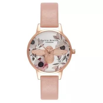 Olivia Burton Damenuhr OB16AM101 30mm Roségoldfarbenes Edelstahlgehäuse Graues Lederarmband