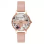 Olivia Burton Damenuhr OB16AM101 30mm Roségoldfarbenes Edelstahlgehäuse Graues Lederarmband