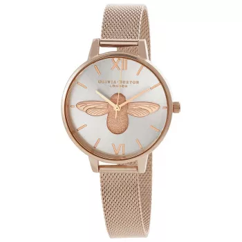 Olivia Burton Damenuhr OB16AM161 34mm Roségold Edelstahlgehäuse Graues Lederarmband Abstraktes Blumenzifferblatt