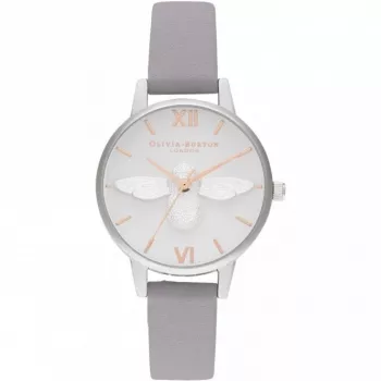 OLIVIA BURTON Damenuhr OB16AM163 - 30mm Edelstahlgehäuse, weißes Zifferblatt, graues Lederarmband