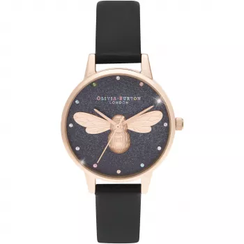 Olivia Burton Damenuhr OB16FB13 (30 mm) - Roségold, graues Leder, Blumen-Zifferblatt