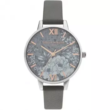 OLIVIA BURTON Damenuhr OB16TZ05 34 mm Quarz Analog Edelstahlgehäuse Graues Zifferblatt Minkgraues Lederarmband