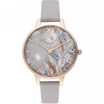 OLIVIA BURTON Damenuhr OB16VM37 34mm Silbernes Sonnenschliff-Zifferblatt Graues Lederarmband