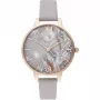 OLIVIA BURTON Damenuhr OB16VM37 34mm Silbernes Sonnenschliff-Zifferblatt Graues Lederarmband